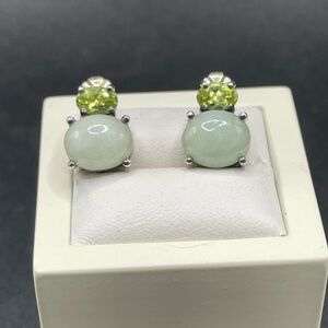 Elegant Jade and Peridot Sterling Silver Earrings